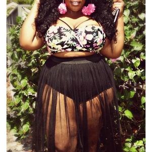 Floral bikini set with mesh skirt